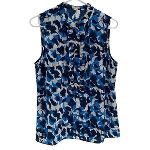 J. Crew Blue Print Ruffle Neck Sleeveless Blouse Sz. 8